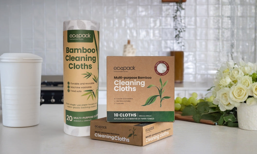 Bamboo cleaning cloths dispenser box and roll