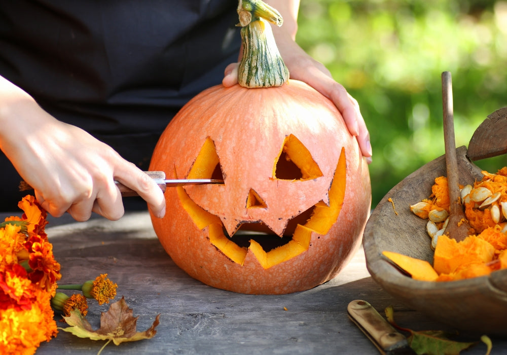 Carving a pumpkin for halloween