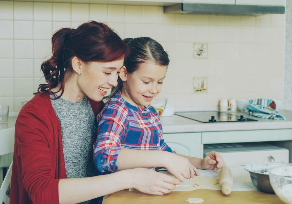 Cooking with mum in the kitchen