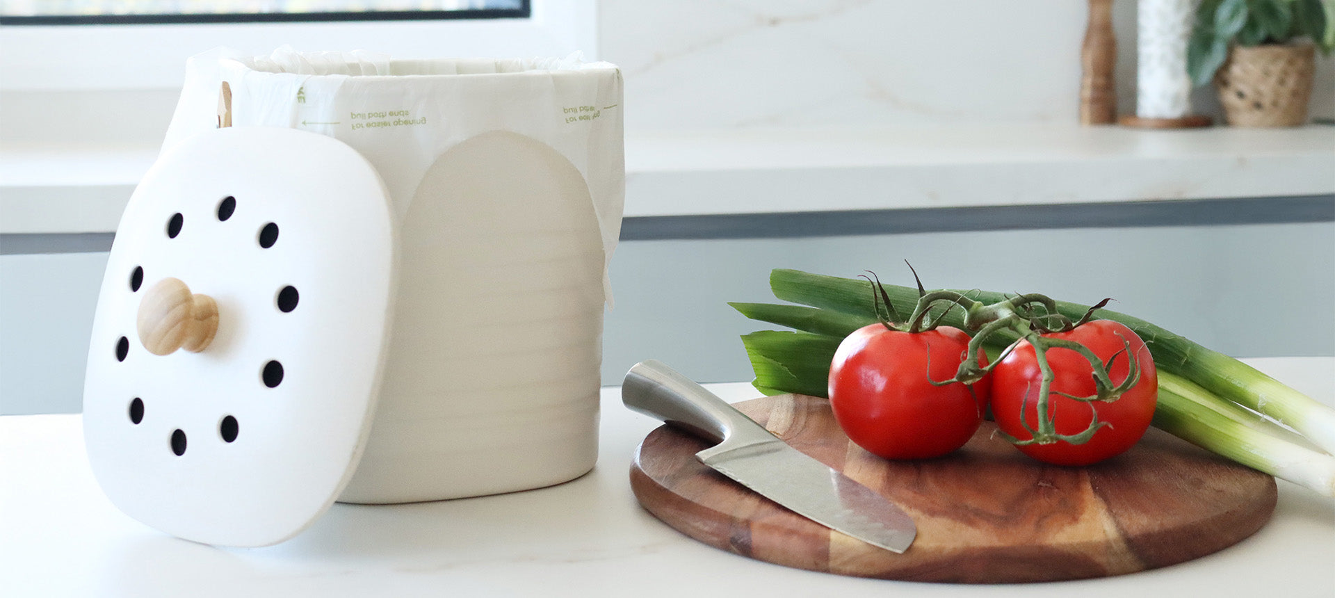 Chopping vegetables for food scrap collection kitchen compost bin