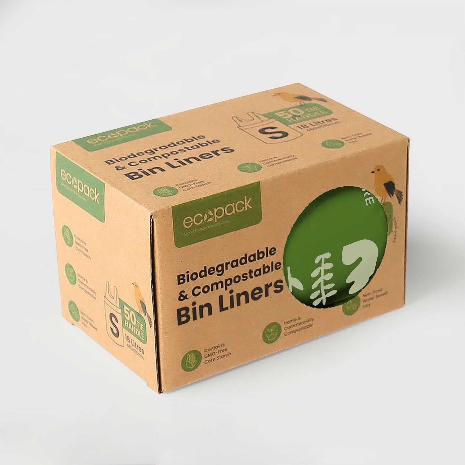 Ecopack 18L compostable bin liners with tie handle dispenser box