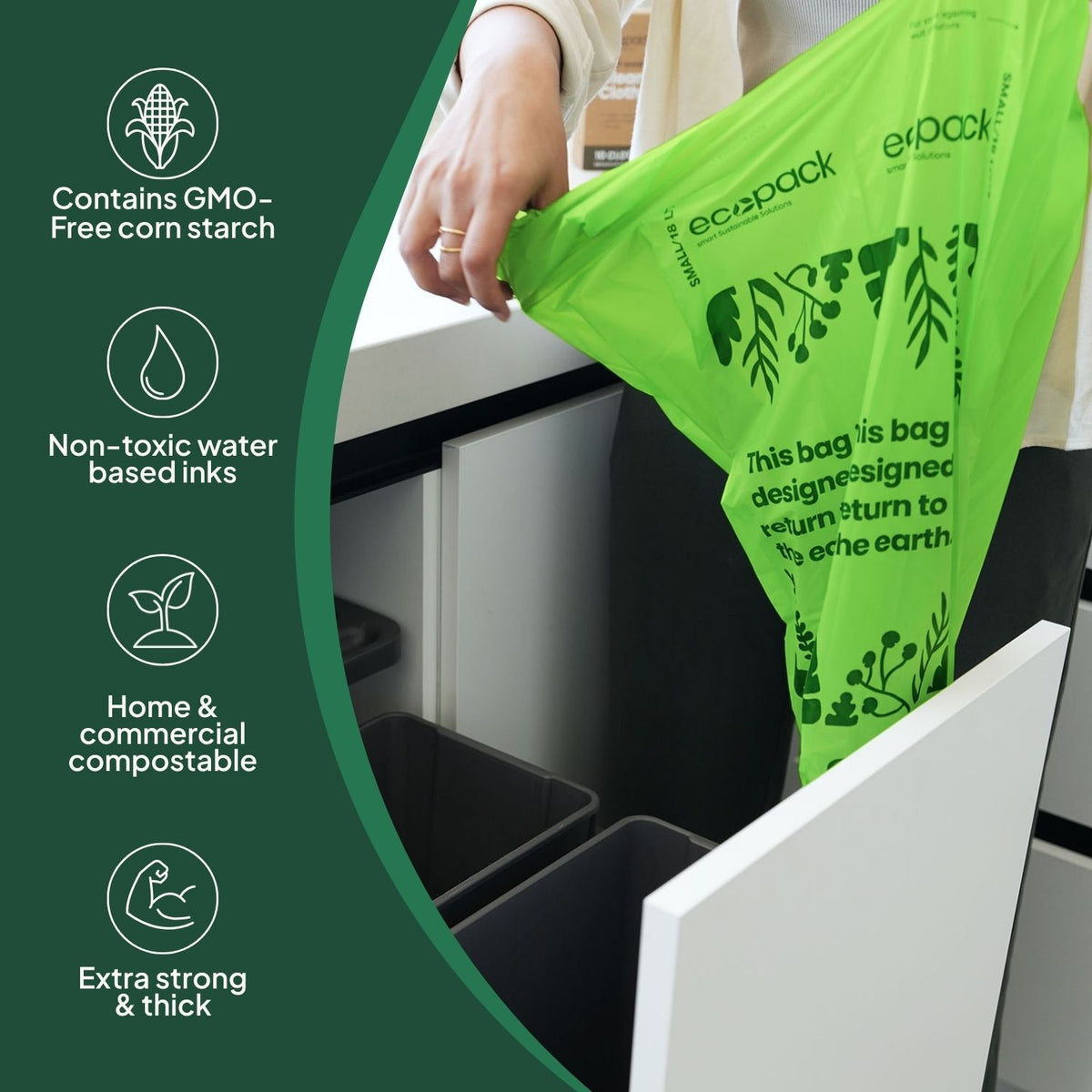 Ecopack 18L Compostable Lime Green Bin Liners Dispenser Box Overview