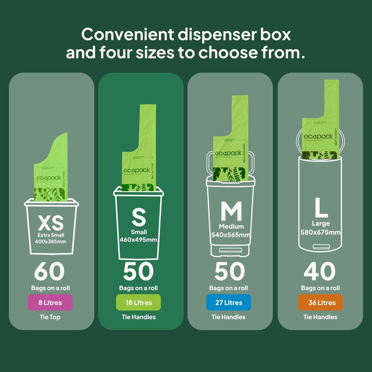 Ecopack Compostable Lime Green Bin Liners Different Sizes (S)