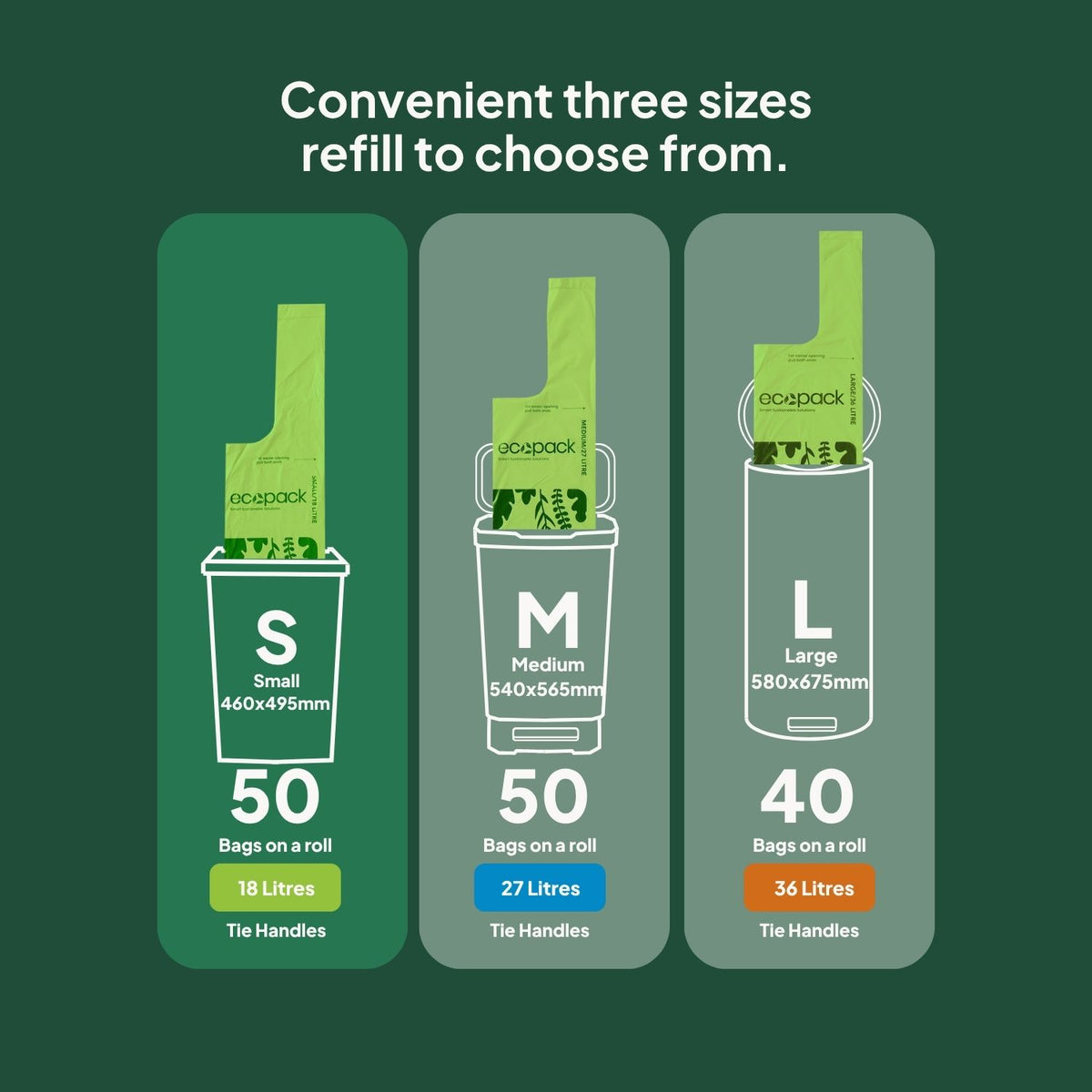 Ecopack Lime Green Compostable Bin Liners Refills Different Sizes (S)