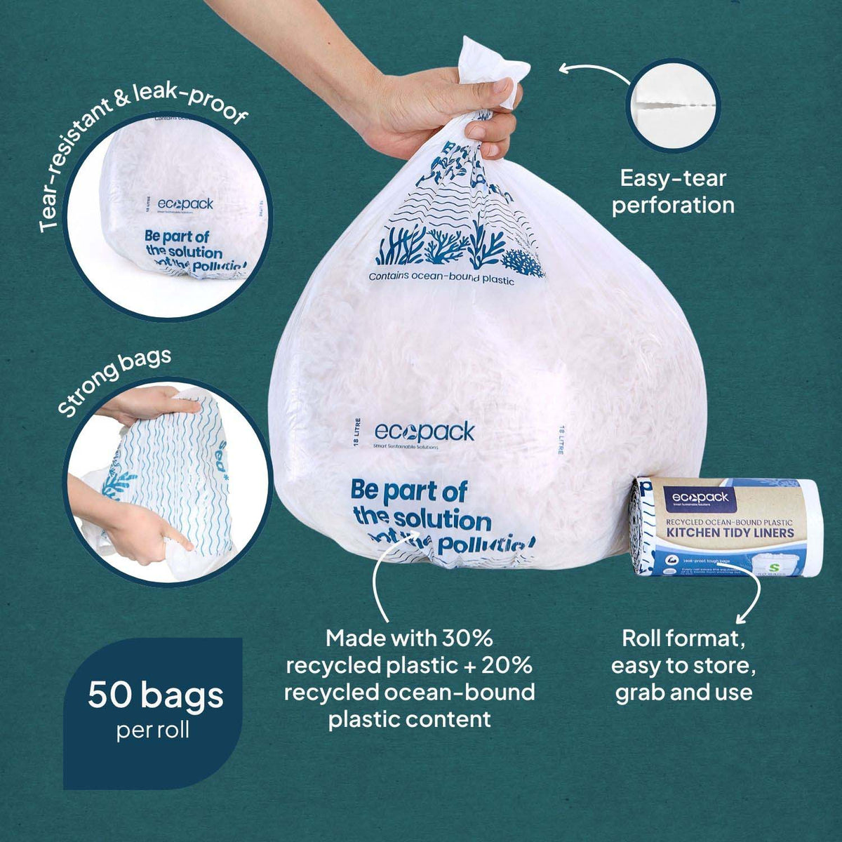 Ecopack 18L Recycled Plastic Ocean Bound Bin Liners Features