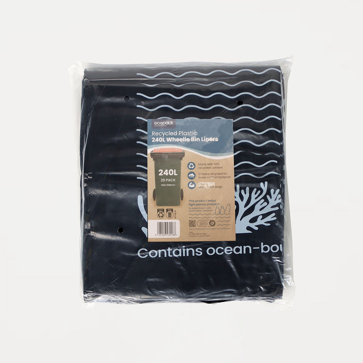 Ecopack 240L Black Wheelie Recycled Plastic Bin Liners