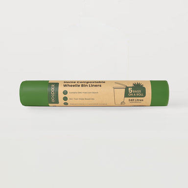 Ecopack 240L compostable bin liners roll laid horizontally on a clean background