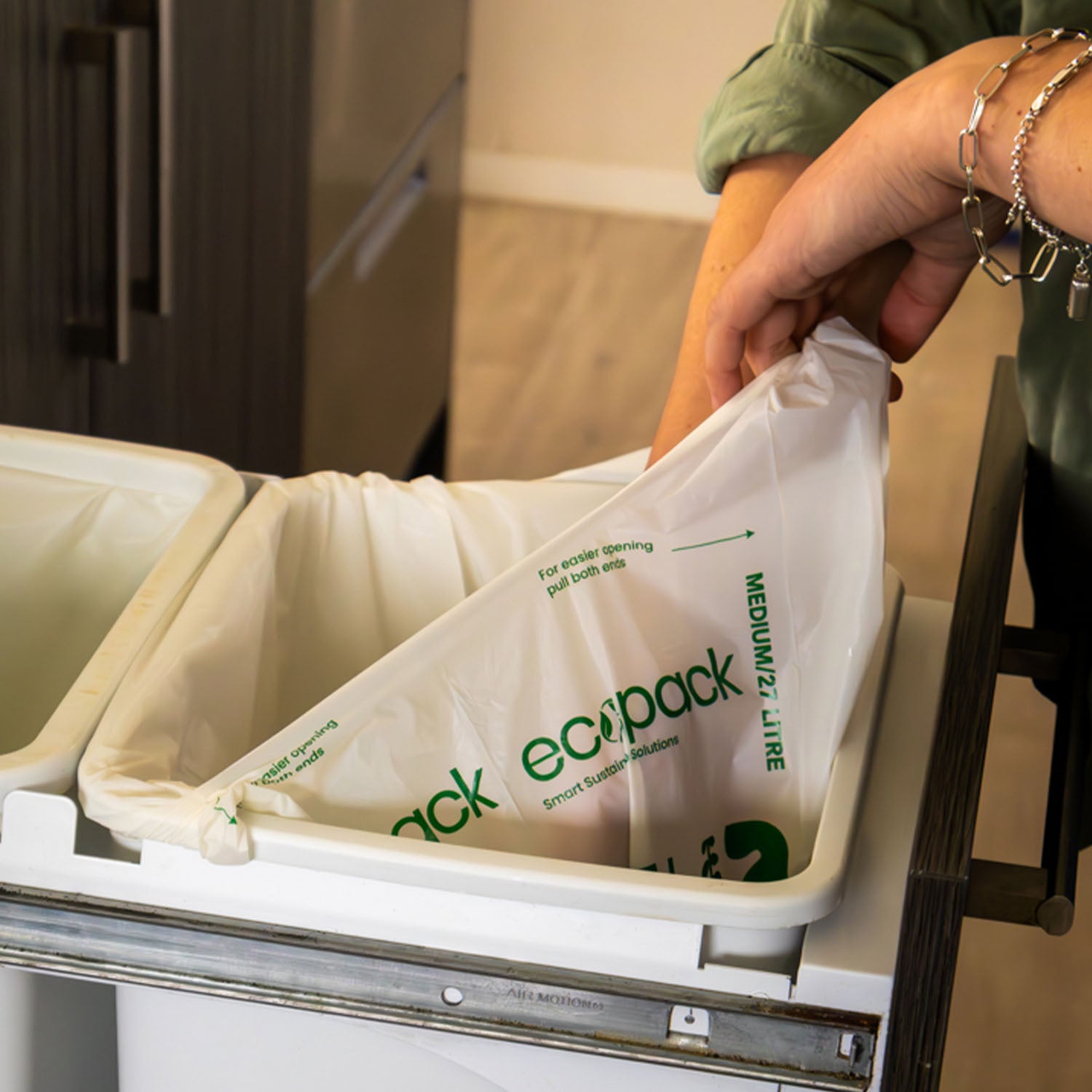 27L compostable bin liner fitted inside kitchen bin
