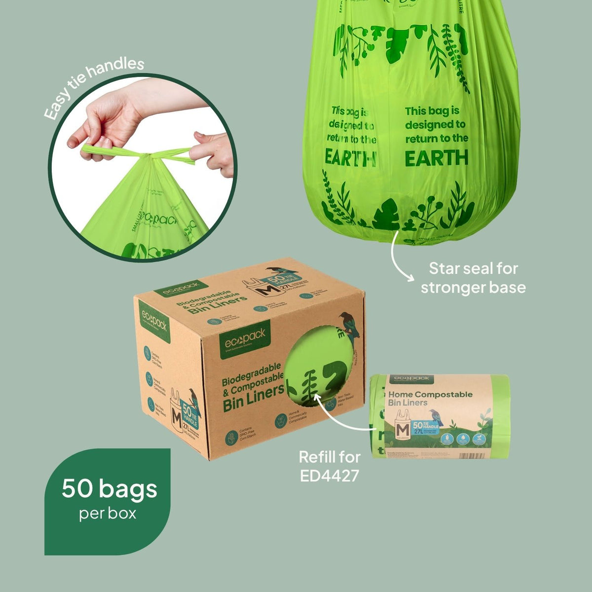 Ecopack 27L Compostable Bin Liners – Dispenser Box Refill Features
