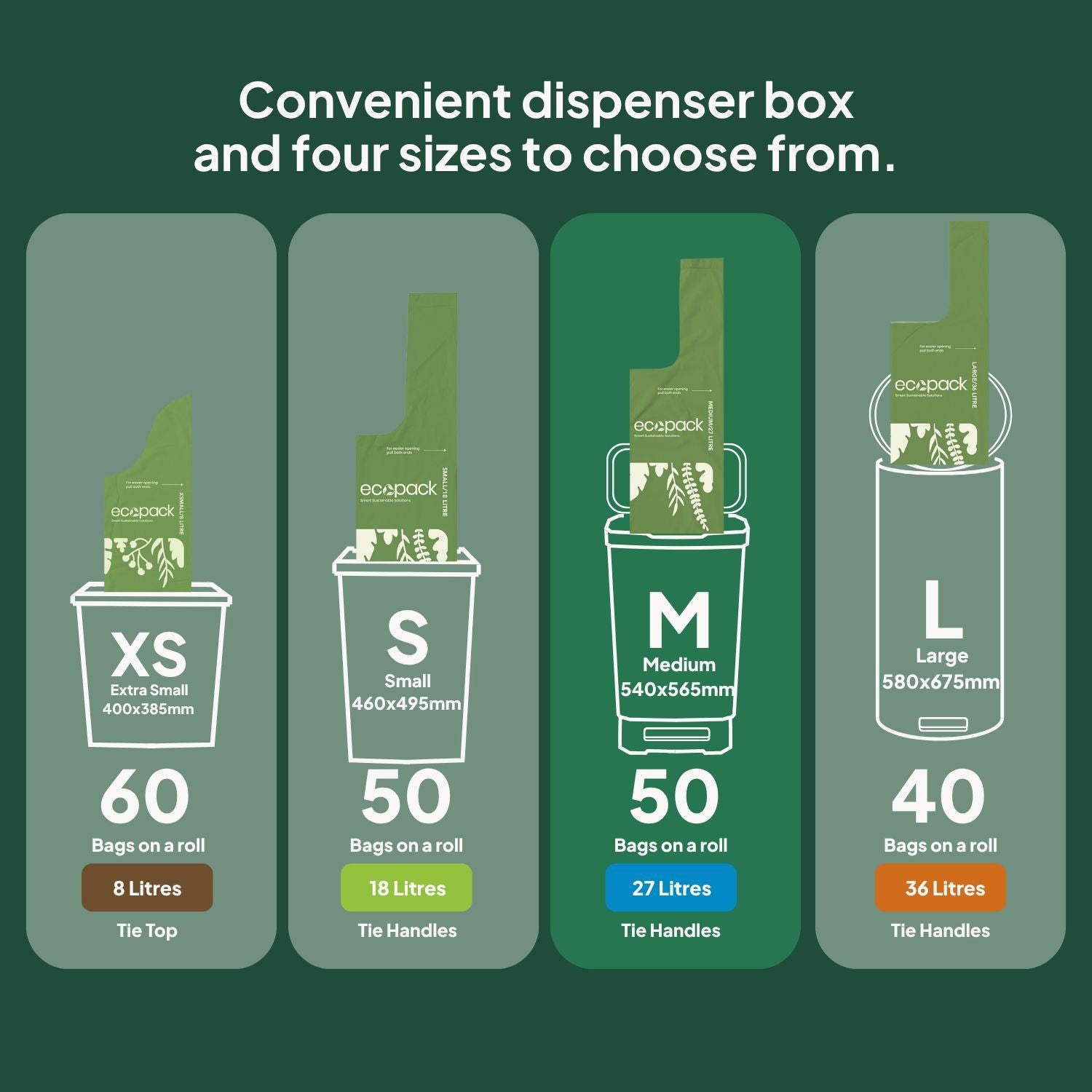 Ecopack Green Compostable Bin Liners Different Sizes (M)