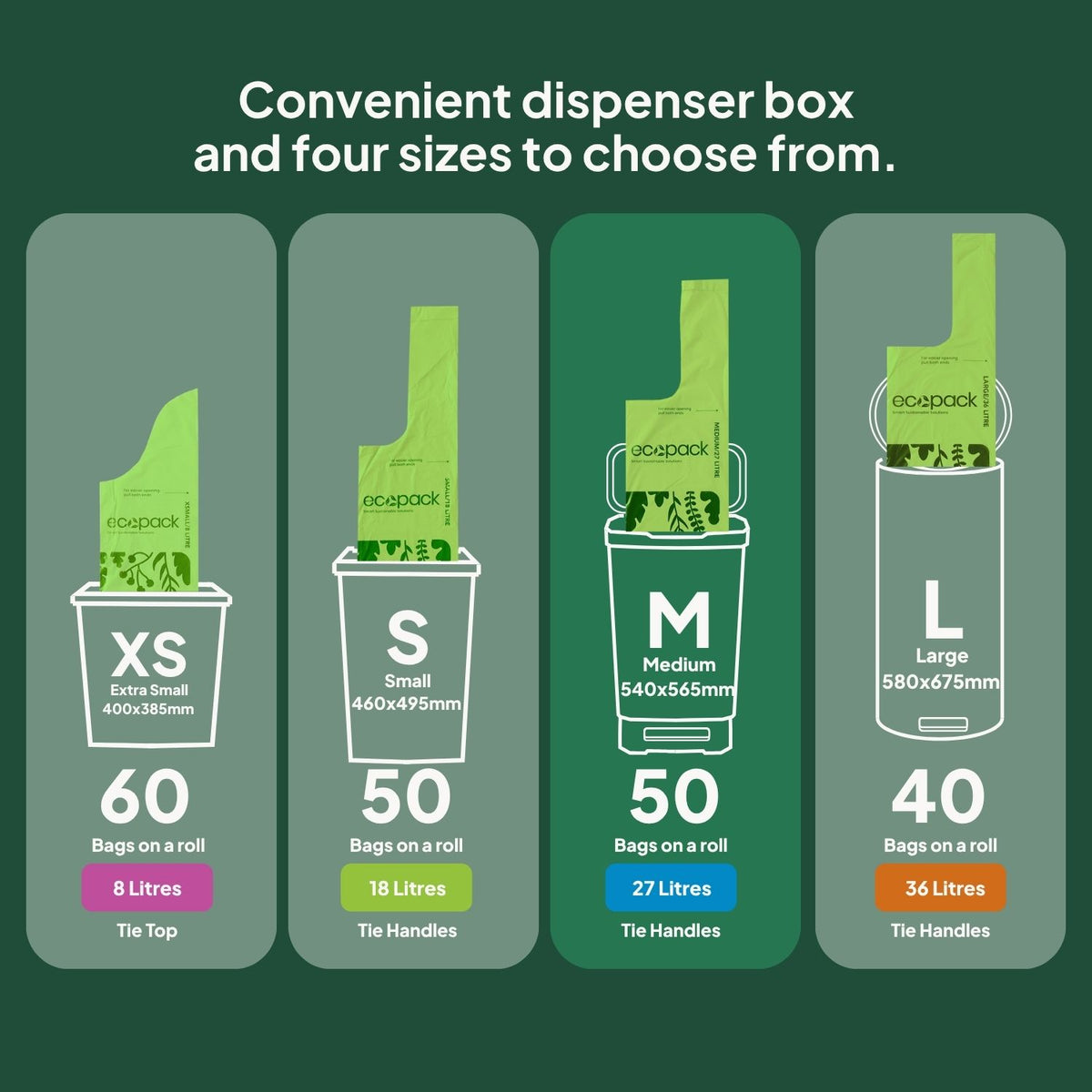 Ecopack Lime Green Compostable Bin Liners Different Sizes (M)