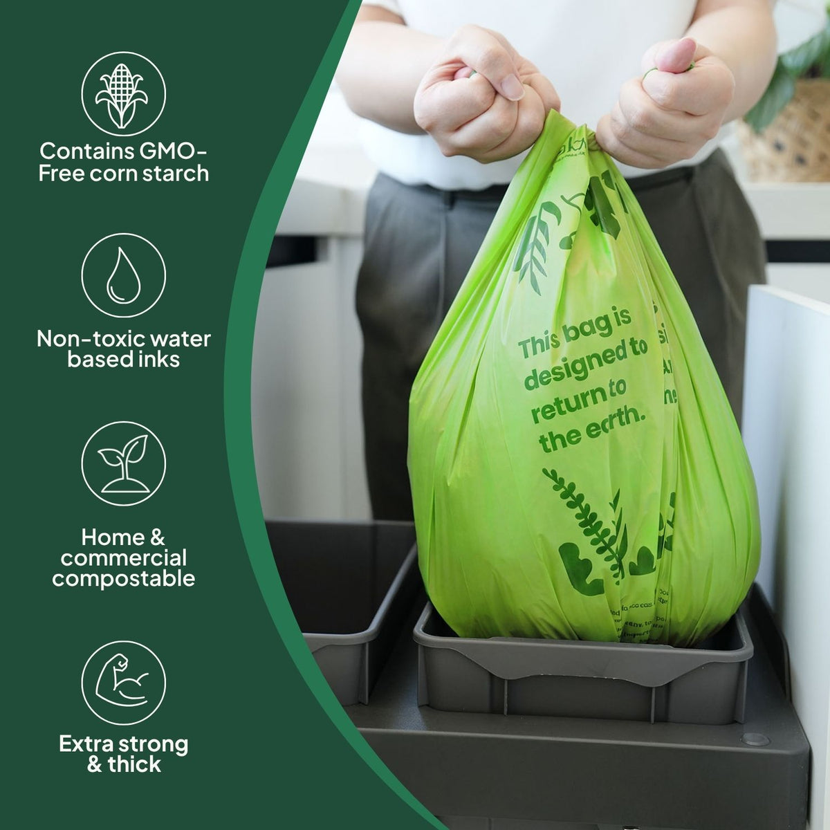 Ecopack 27L Compostable Lime Green Bin Liners Dispenser Box Overview