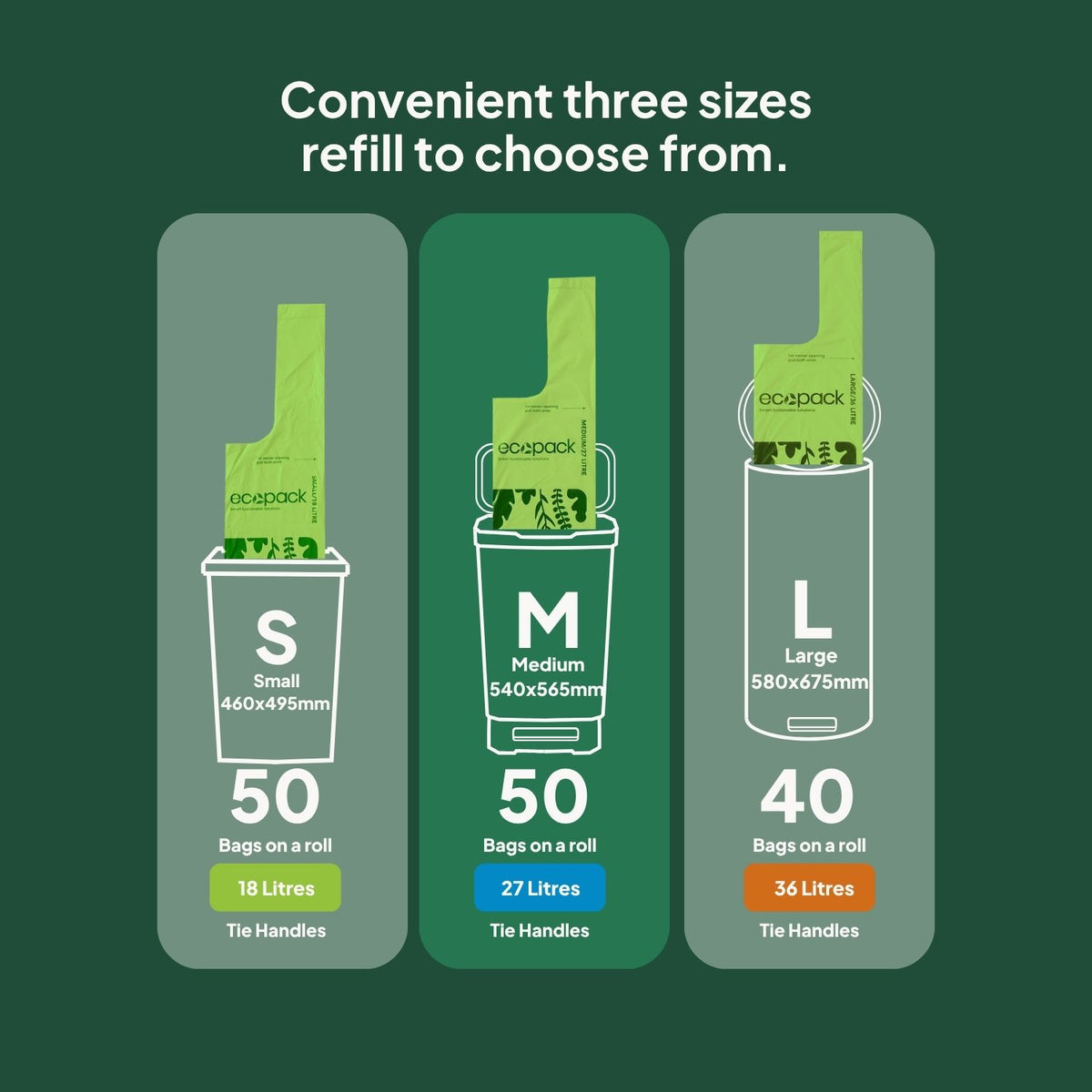 Ecopack Lime Green Compostable Bin Liners Refills Different Sizes (M)