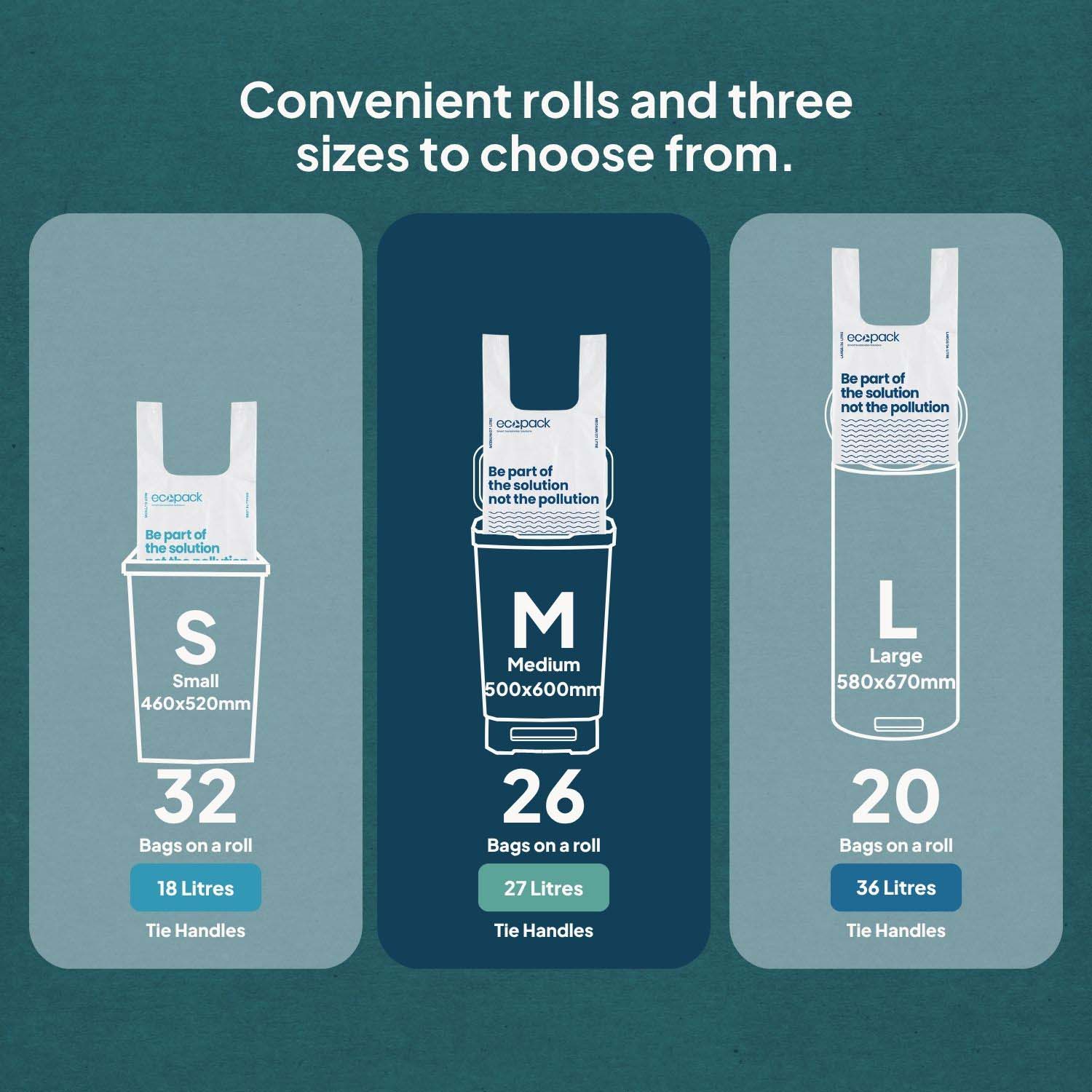 Ecopack Recycled Plastic Bin Liners with Handle Different Sizes (M)