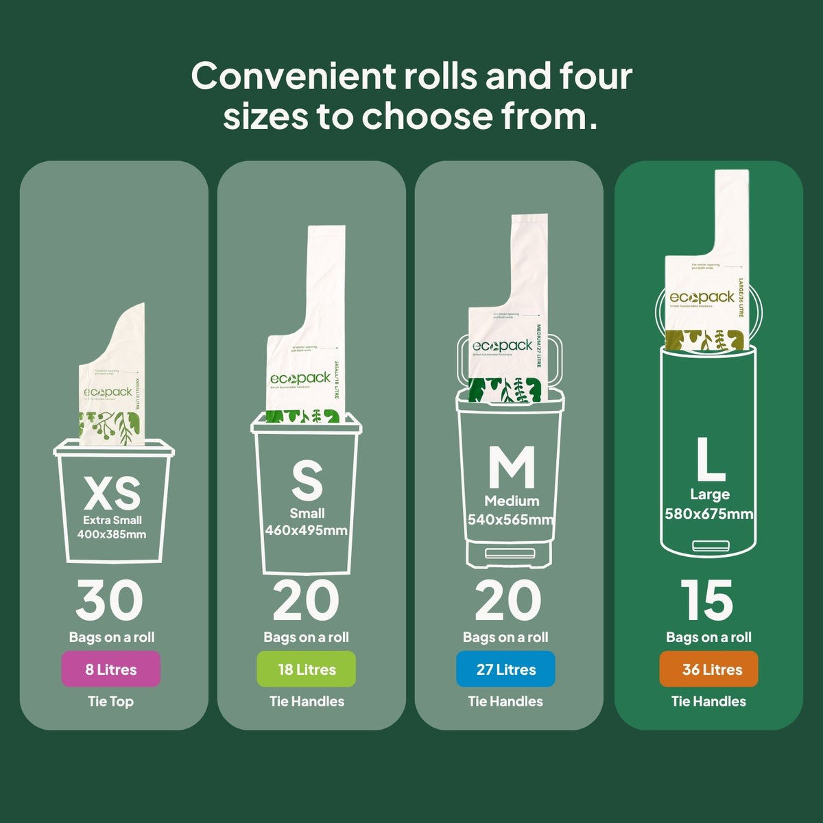 Ecopack Compostable Bin Liners Different Sizes (L)
