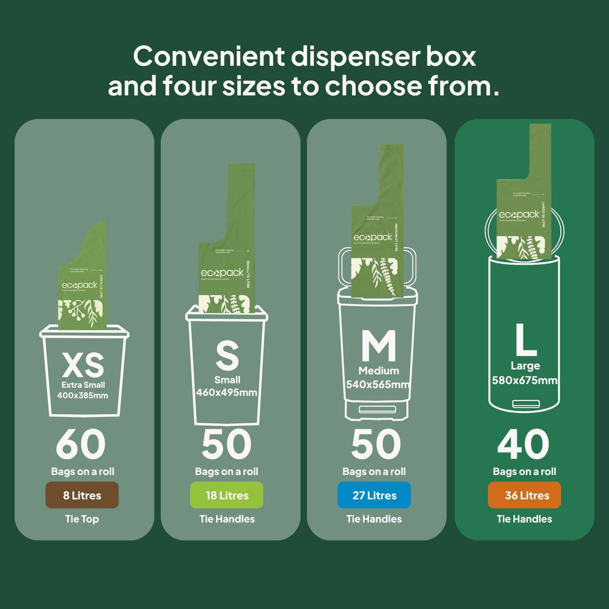 Ecopack Green Compostable Bin Liners Different Sizes (L)