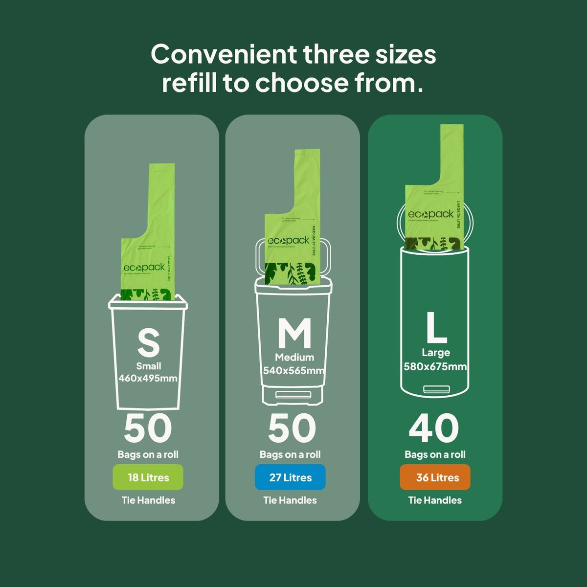 Ecopack Lime Green Compostable Bin Liners Refills Different Sizes (L)