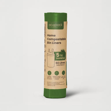 Ecopack 60L Compostable Bin Liners with Tie Handle Roll