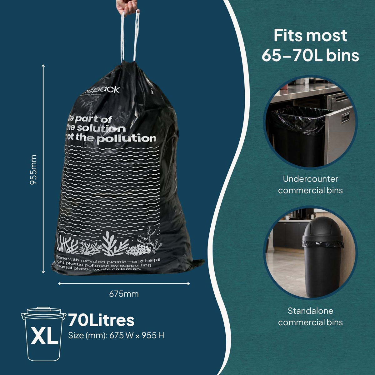 Ecopack 70L XL Recycled Plastic Garbage Bags Size