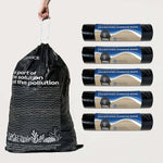 Ecopack 70L black drawstring recycled plastic garbage bag 5 rolls bundle
