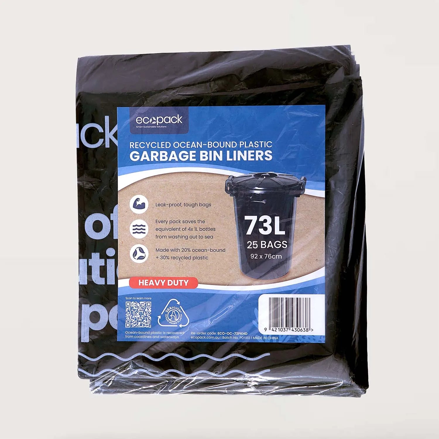 Ecopack 73L Recycled Garbage Bags Heavy Duty
