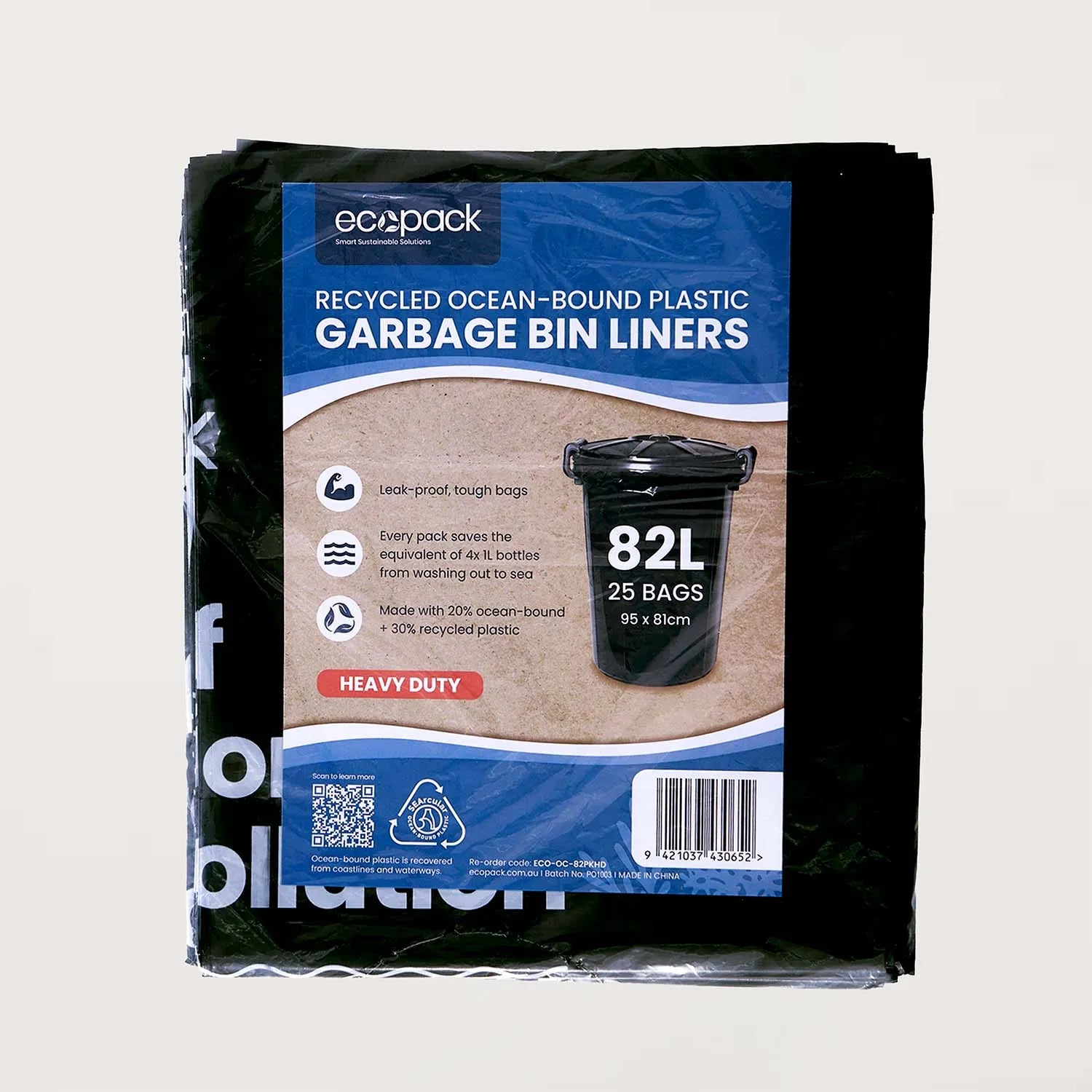 Ecopack 82L Recycled Garbage Bags Heavy Duty