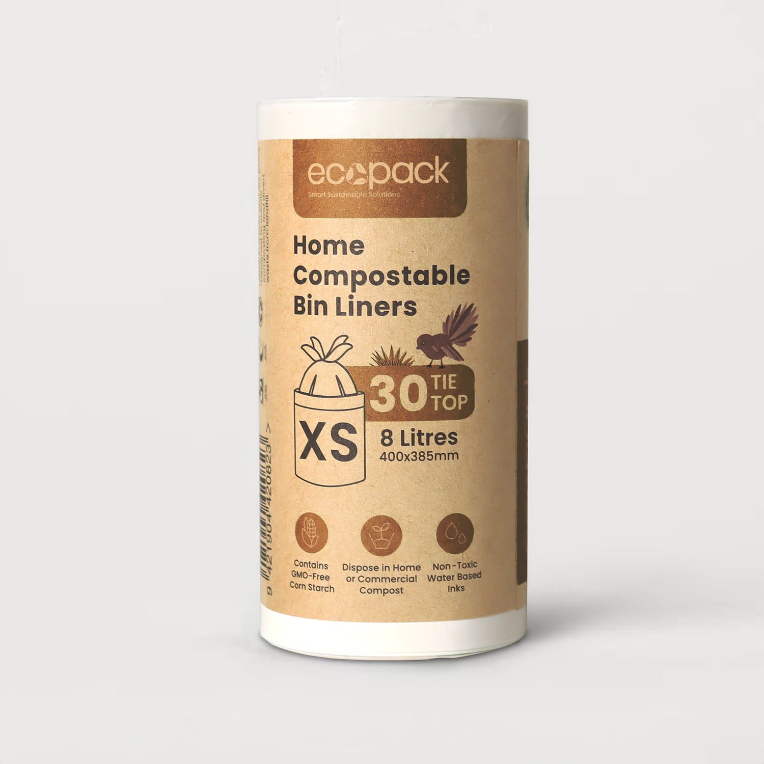 Ecopack 8L compostable bin liners roll standing vertically