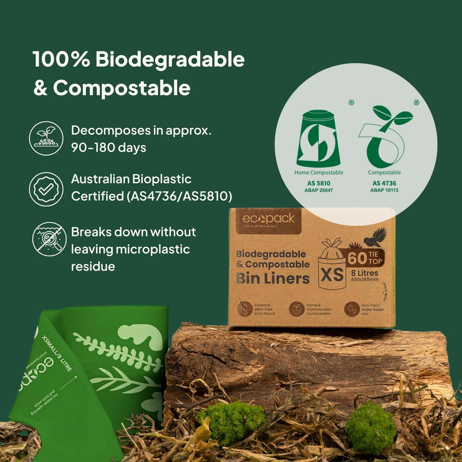Ecopack 8L Compostable Green Bin Liners Dispenser Box Certified Home & Commercial Compostable