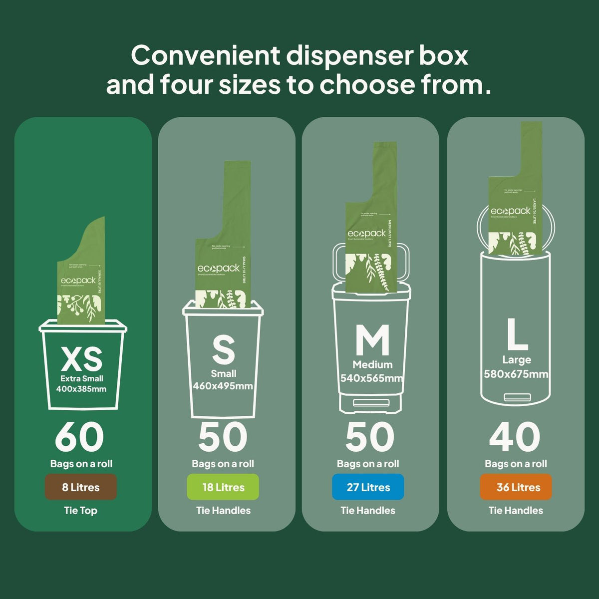 Ecopack Green Compostable Bin Liners Different Sizes (XS)