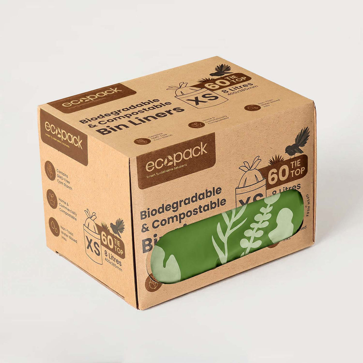 Ecopack 8L Compostable Green Bin Liners Dispenser Box