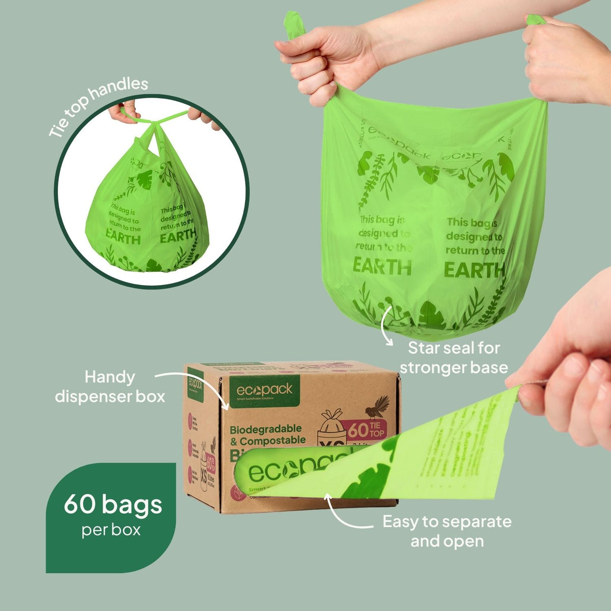 Ecopack 8L Compostable Lime Green Bin Liners Features