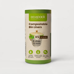 Ecopack 8L Green Compostable Bin Liners Roll with Tie Handle