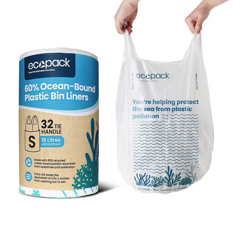 18L Small Ocean-Bound Recycled  Plastic  Bin Liners-Heavy Duty with Easy Tie Handles