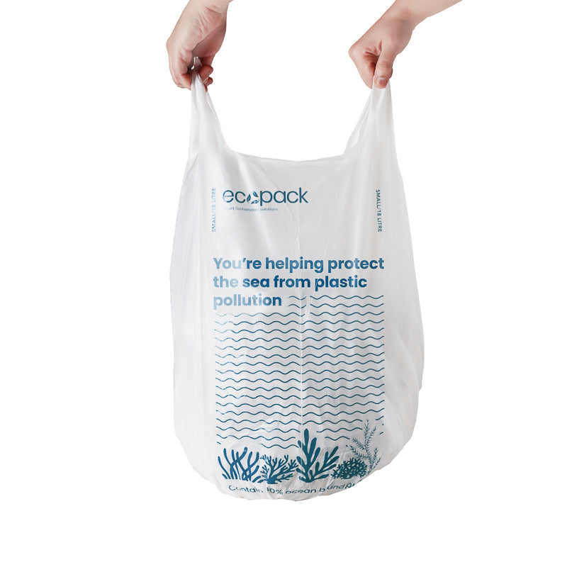 18L Small Ocean-Bound Recycled  Plastic  Bin Liners-Heavy Duty with Easy Tie Handles