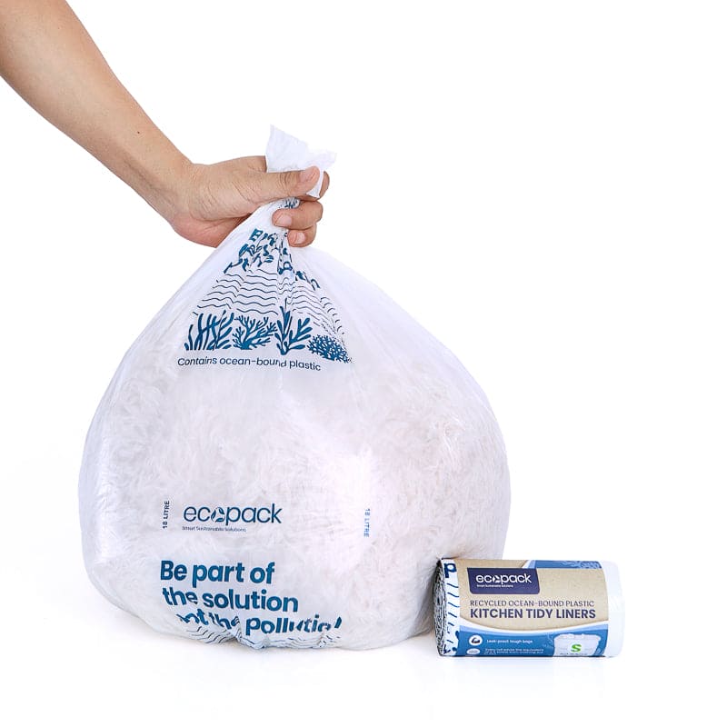 Hand holding the Ecopack 18L Recycled Plastic Bag