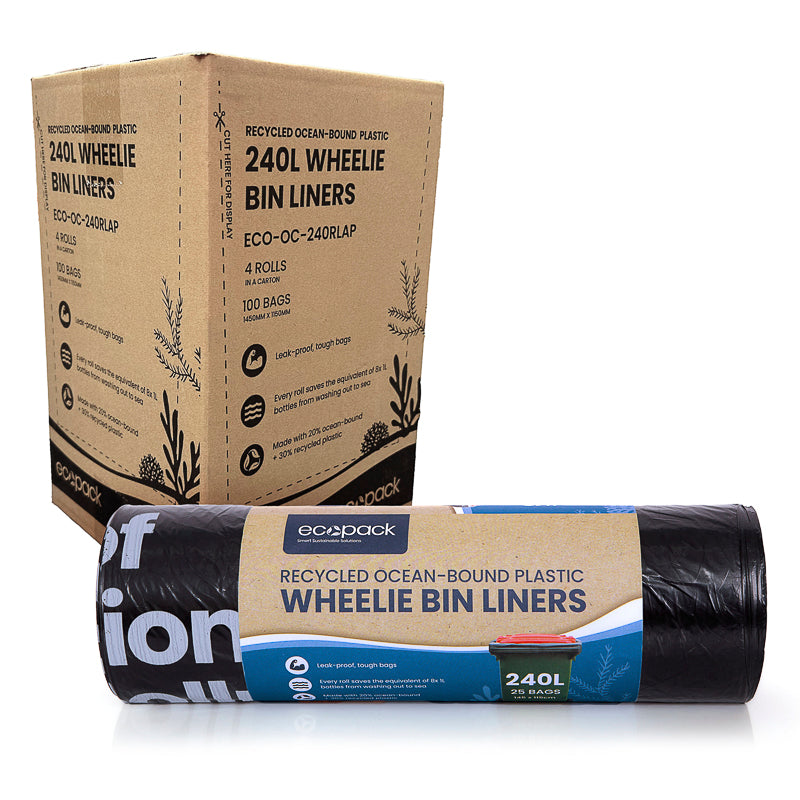 240L All Purpose Recycled Ocean-Bound Plastic Wheelie Bin Liners (Roll of 25)