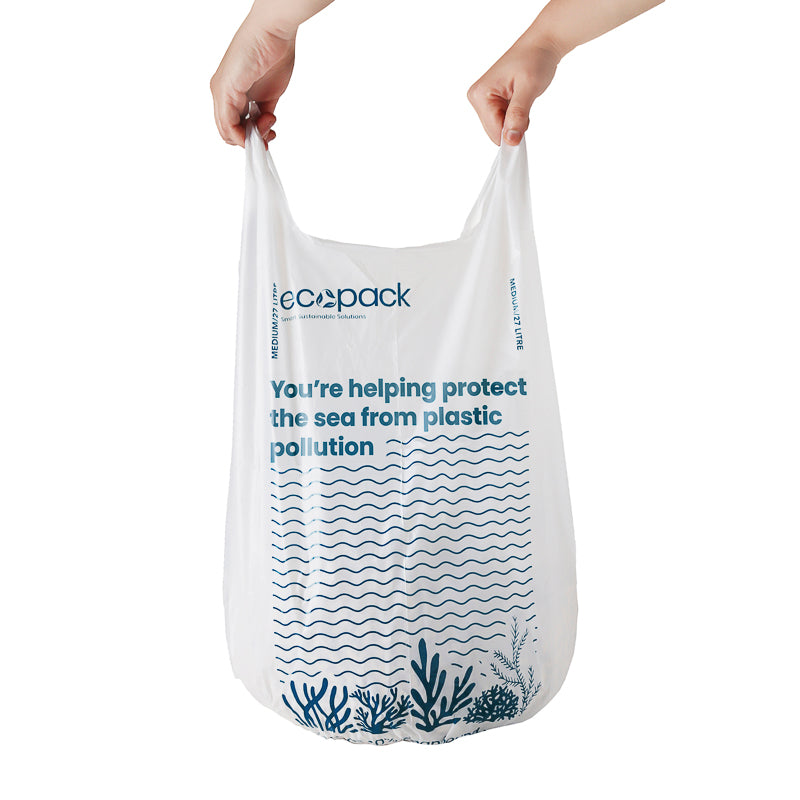 27L Recycled Ocean-Bound Plastic Bin Liners with Tie Handles (Roll of 20) Set of 4 rolls (80 Bags)