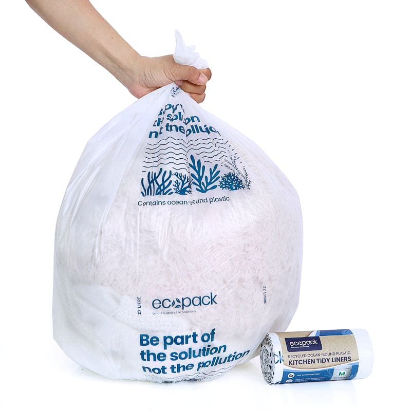 Hand holding 27L Recycled Plastic Bags