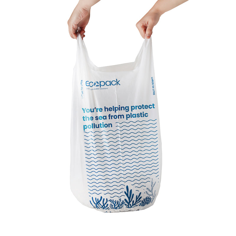 36L Recycled Ocean-Bound Plastic Bin Liners with Tie Handles (Roll of 20 ) Set of 4 rolls (80 bags)