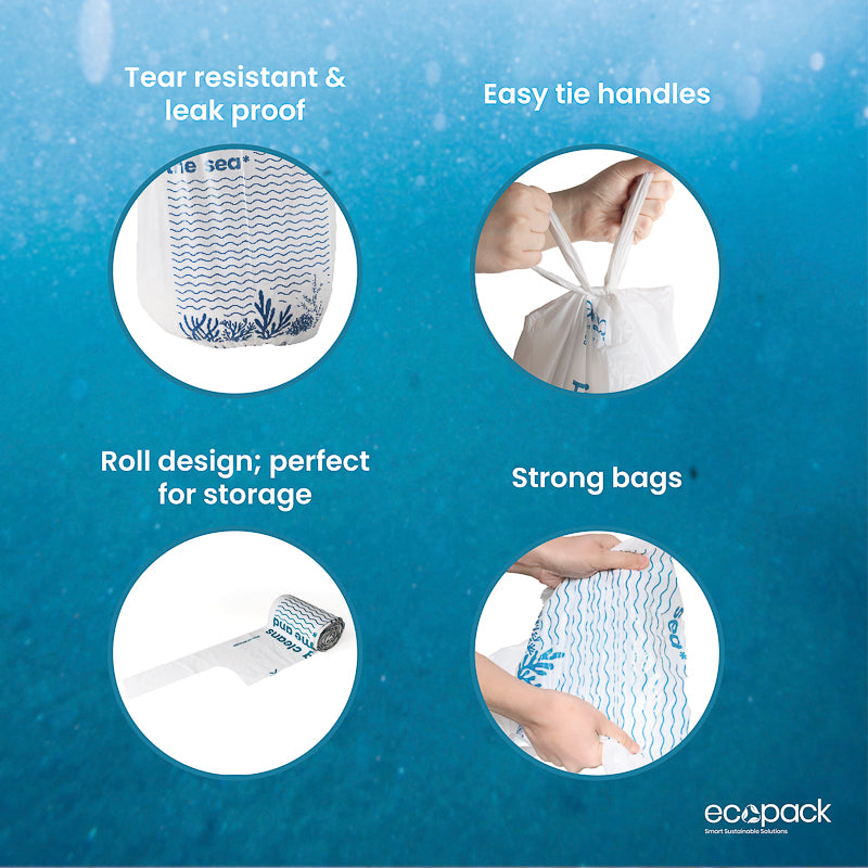 36L Recycled Ocean-Bound Plastic Bin Liners with Tie Handles (Roll of 20 ) Set of 4 rolls (80 bags)