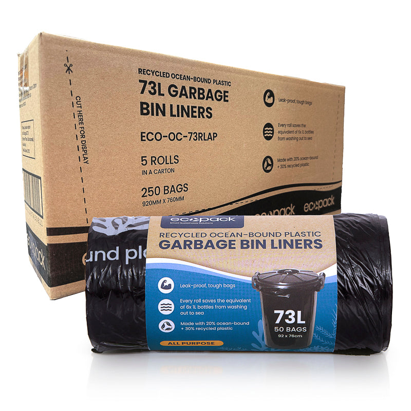 73L Ocean-Bound Recycled Plastic Bin Liners/Garbage Bags (Roll) - All Purpose Carton of 250