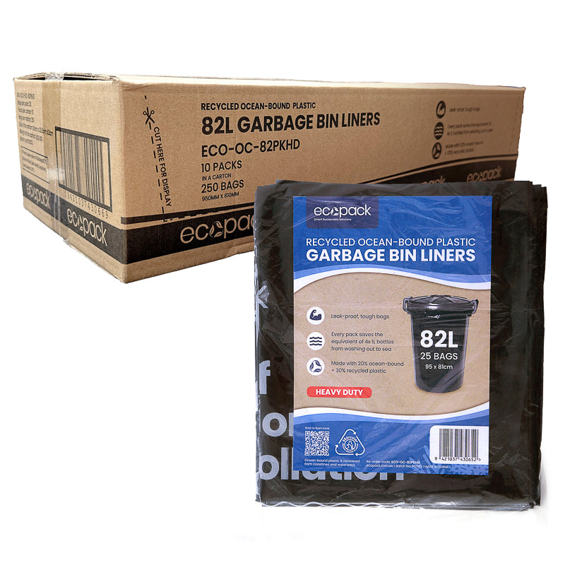 82L Heavy Duty Recycled Ocean-Bound Plastic Bin Liners (Pack of 25)
