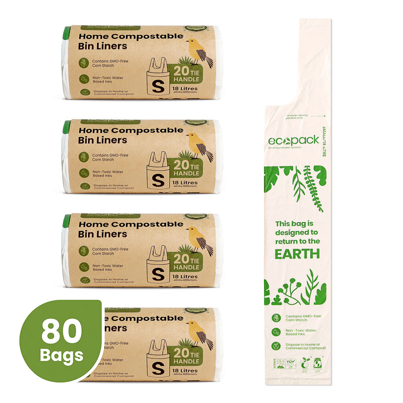 Ecopack 18L Compostable Bin Liners Bundle Small (4 Rolls/80 Bags)