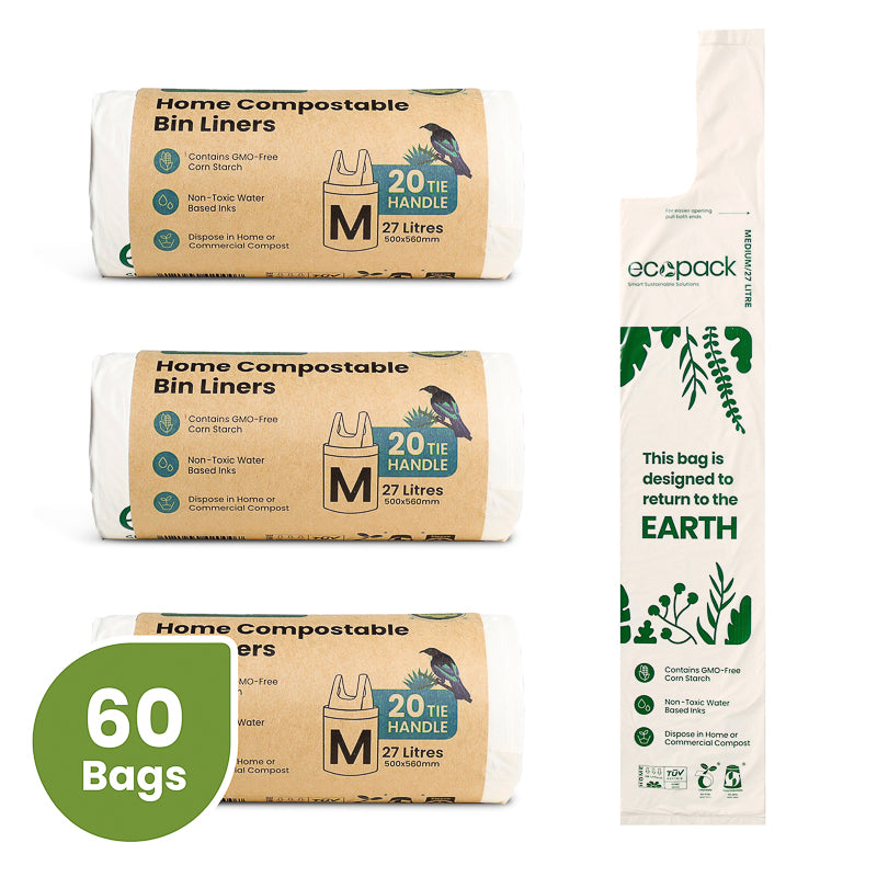 Ecopack Compostable/Biodegradable Bin Liners 27L - 3 x 20 bags