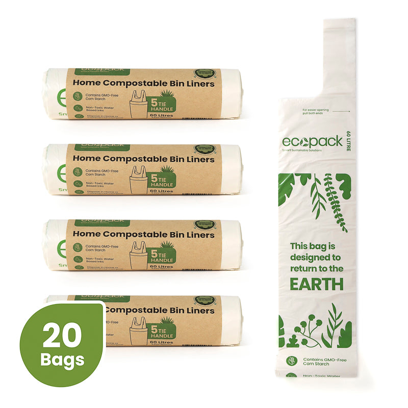 Ecopack 60L Compostable Bin Liners Bundle (4 Rolls/20 Bags)