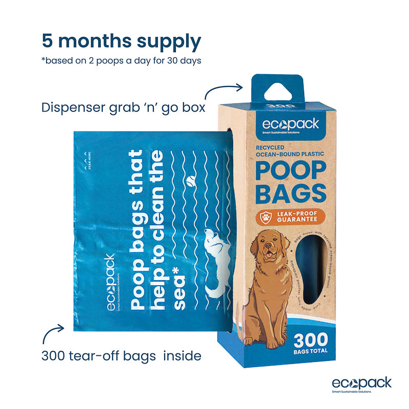 Ecopack Recycled Plastic Dog Poop Bags Dispenser Box 300 Bags