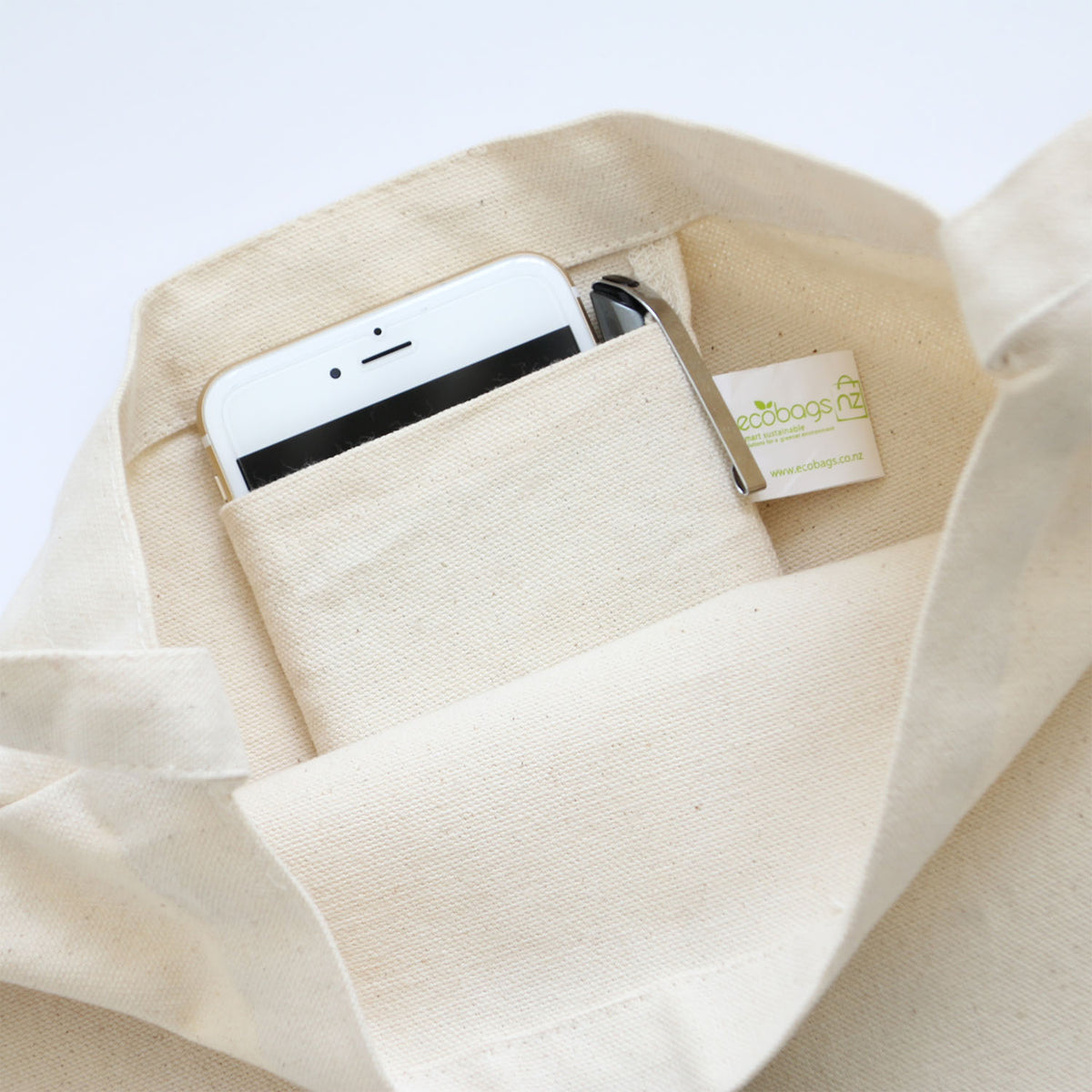 Natural Canvas Sling Tote Bag Inside Pocket