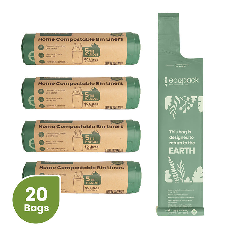 Ecopack 60L Compostable Bin Liners Bundle (4 Rolls/20 Bags)