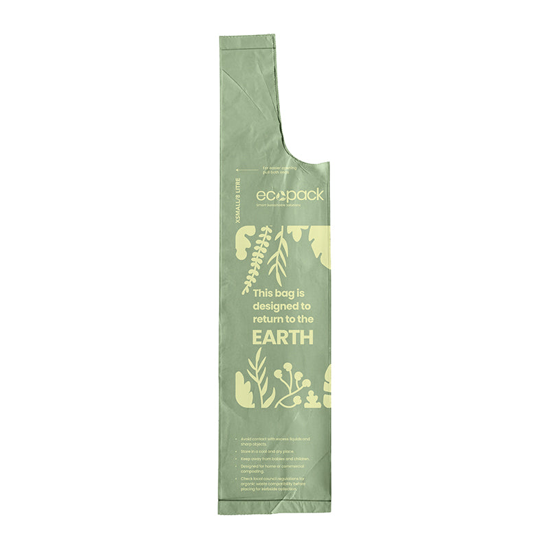 Ecopack 8L Green Compostable Bin Liners - Tie Handles (1 Roll/30 Bags)