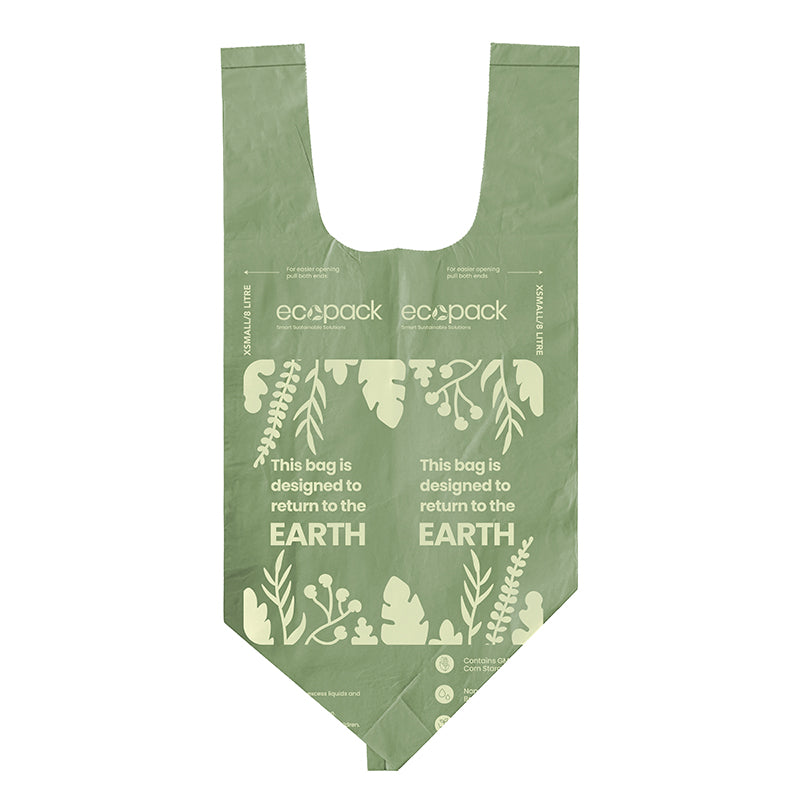 Ecopack 8L Green Compostable Bin Liners - Tie Handles (1 Roll/30 Bags)